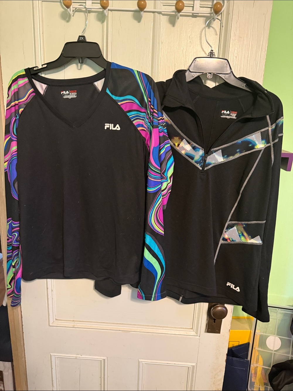 FILA Black Pullover Tops with Multicolor Wave Accents
